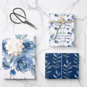 Blaue Rosen Glückwunsch-Geschenkpapierbögen Geschenkpapier Set