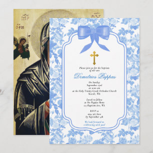 Blaue Rosen Griechisch-orthodoxe Taufe Einladung