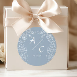 Blaue Rosen-Hochzeitsinitialen Romantisches Monogr Runder Aufkleber