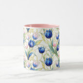 Blaue Rosen im Buntglasstil Blumenkaffee Tasse (Zentrum)
