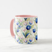Blaue Rosen im Buntglasstil Blumenkaffee Tasse (Vorderseite Links)