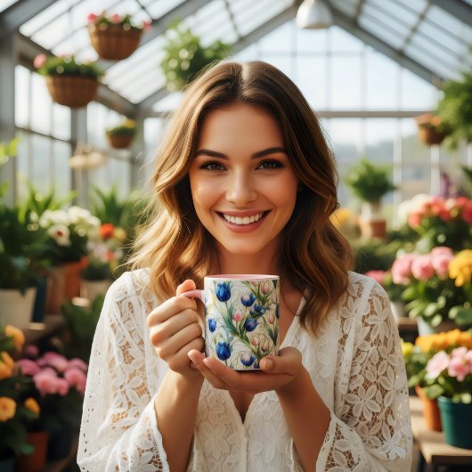 Blaue Rosen im Buntglasstil Blumenkaffee Tasse