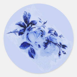 Blaue Rosen im Vintage-Stil gemalt Runder Aufkleber