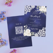 Blaue Rosen in Navy QR-Code Hochzeit Einladung