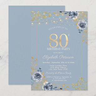 Blaue Rosen Lichterkette Staubblau 80. Geburtstag Einladung