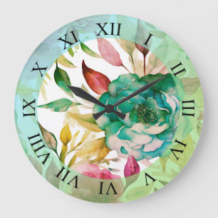 Blaue Rosen lila Wasserfarbenblüten Große Wanduhr