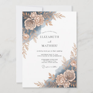 Blaue Rosen-Malerische Romanze Hochzeit Einladung