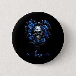 Blaue Rosen Schädel Für Valentinstag Liebes Rock F Button