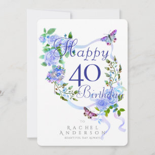 Blaue Rosen-Schleife 40. Geburtstag Feiertagskarte