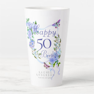 Blaue Rosen-Schleife 50. Geburtstag Milchtasse