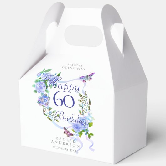 Blaue Rosen-Schleife 60. Geburtstag Geschenkschachtel (Vorderseite)