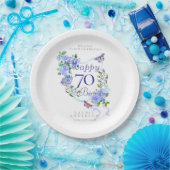 Blaue Rosen-Schleife 70. Geburtstag Pappteller (Party)