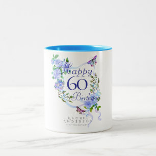 Blaue Rosen-Schleife Geburtstag 60. Zweifarbige Tasse