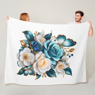 Blaue Rosen-Schmetterling-Blumen-Fliesendecke Fleecedecke
