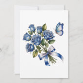 Blaue Rosen Schmetterling Silber Brunch & Bubbly Einladung (Rückseite)