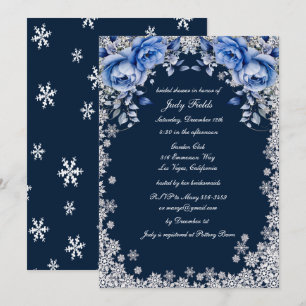 Blaue Rosen-Schneeflocken-Christmas-Brautjungfernp Einladung