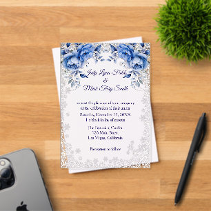 Blaue Rosen Schneeflocken Weihnachts Hochzeit Acryleinladungen
