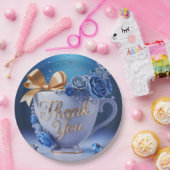 Blaue Rosen-Tasse, Danke, Pappteller (Party)