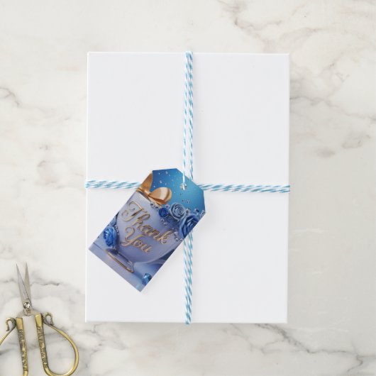 Blaue Rosen-Teetasse Dankeschön Geschenkanhänger (Mit Garn)