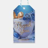 Blaue Rosen-Teetasse Dankeschön Geschenkanhänger (Vorderseite)