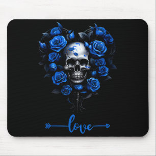 Blaue Rosen-Totenkopf für Valentinstag Liebe Rock Mousepad