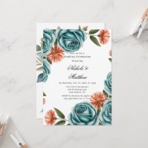 Blaue Rosen und orangefarbene Blumenhochzeitfeier 