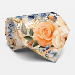 Blaue Rosen und Pfirsichblüten Blumenhalstuch Krawatte