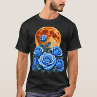 Blaue Rosen Vollmond T-Shirt | Himmelsblumen-Tees