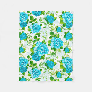 Blaue Rosen weißer Hintergrund Fleecedecke