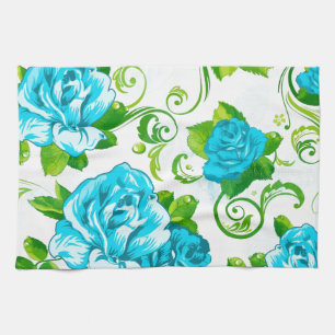 Blaue Rosen weißer Hintergrund Geschirrtuch