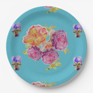 Blaue Rosenblumen-Muster-Papier-Partyplatte Pappteller