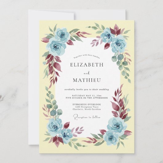 Blaue Rosenhochzeit Einladung (Vorderseite)