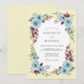 Blaue Rosenhochzeit Einladung (Vorne/Hinten)