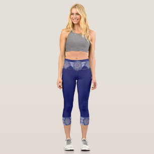Blaue Rosette Capri Leggings