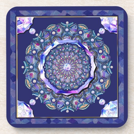 Blaue Rosette Getränkeuntersetzer (Vorderseite)
