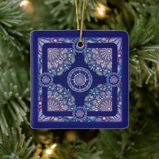 blaue Rosette Keramikornament (Baum)