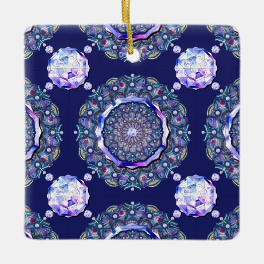 blaue Rosette Keramikornament (Vorderseite)