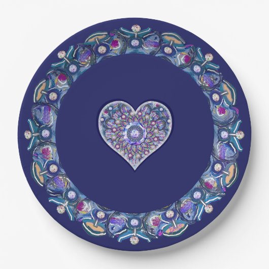Blaue Rosette Pappteller (Vorderseite)