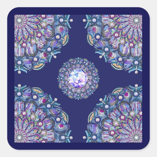 Blaue Rosette Quadratischer Aufkleber (Vorderseite)