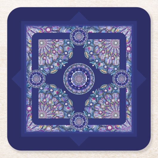 Blaue Rosette Rechteckiger Pappuntersetzer (Vorderseite)