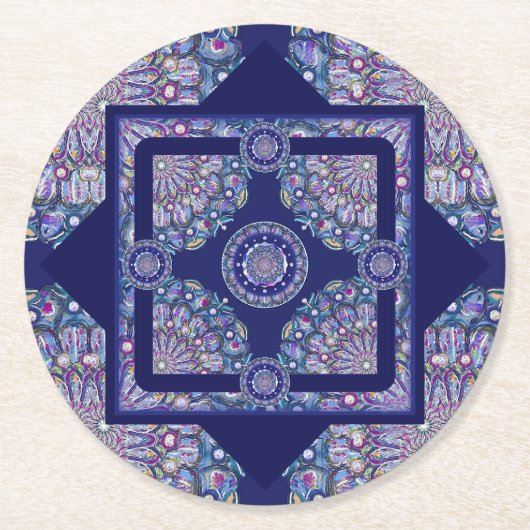 Blaue Rosette Runder Pappuntersetzer (Vorderseite)