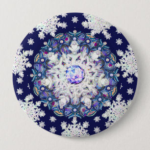 Blaue Rosette & Schneeflocke Button