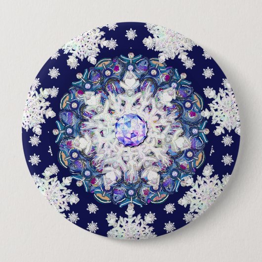 Blaue Rosette & Schneeflocke Button (Vorderseite)