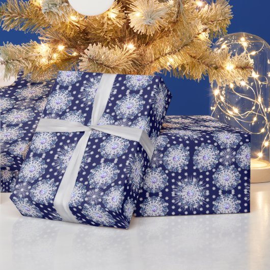 Blaue Rosette & Schneeflocke Geschenkpapier (Feiertage)