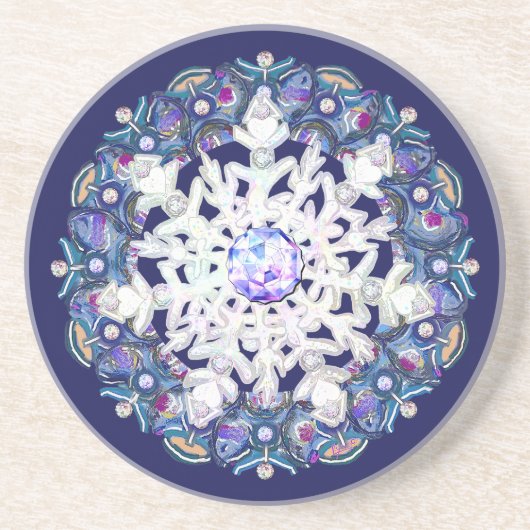 Blaue Rosette & Schneeflocke Getränkeuntersetzer (Vorne)