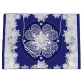 Blaue Rosette & Schneeflocke Große Geschenktüte (Vorderseite)