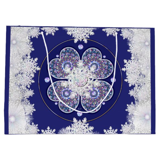 Blaue Rosette & Schneeflocke Große Geschenktüte (Rückseite)