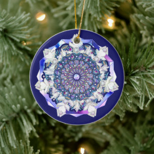 Blaue Rosette & Schneeflocke Keramik Ornament