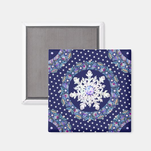 Blaue Rosette & Schneeflocke Magnet (Vorderseite/Rückseite)