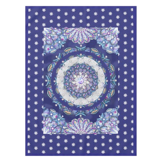 Blaue Rosette & Schneeflocke Tischdecke (Vorderseite)